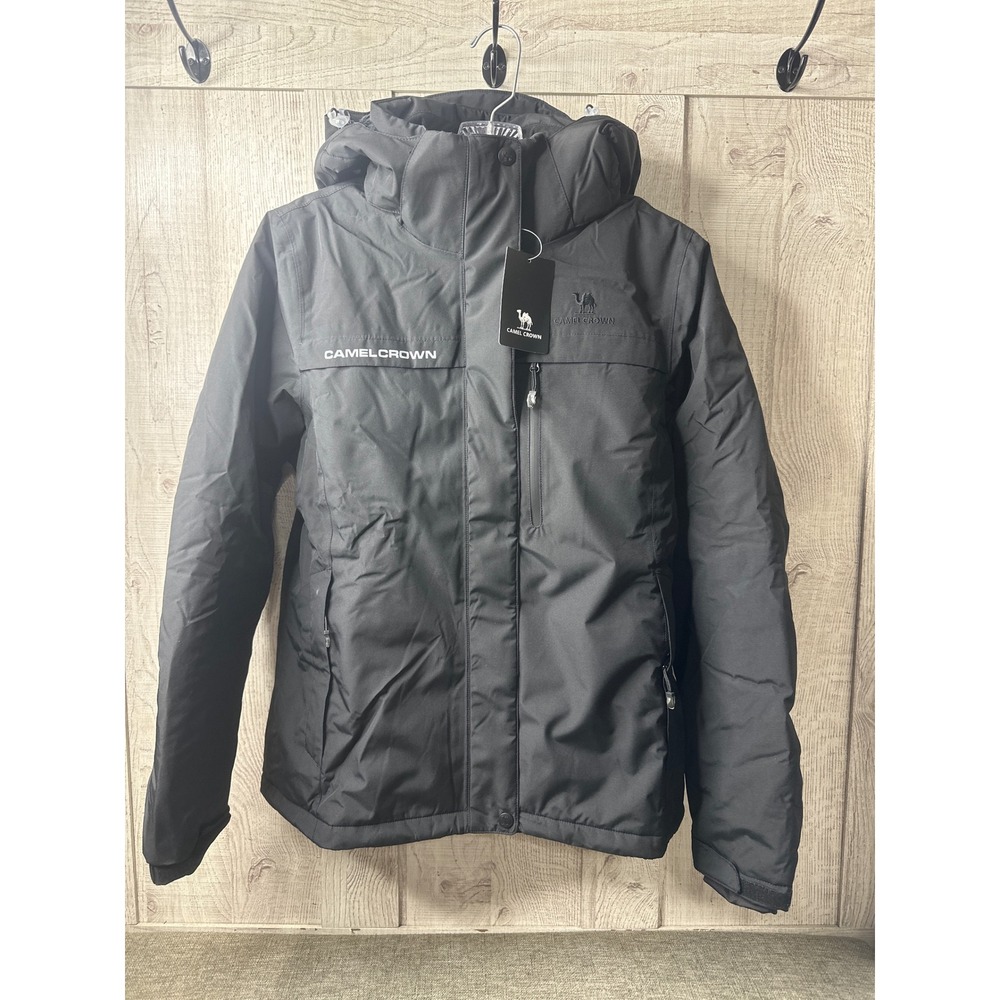Camel Crown Womens Small Ski Jacket Black Hooded Winter Coat Z0W131139 NEW